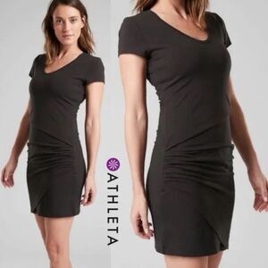 Athleta Central Ruched Cotton Modal Mini Dress in Black Medium